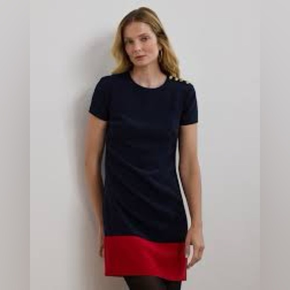 LAUREN RALPH LAUREN Two Tone Navy Red Anchor Buttons Sailor Shift Dress 4 NWT - Picture 5 of 10